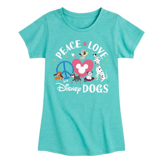 Disney Classics - Cats & Dogs - Peace Love Disney Dogs - Toddler And Youth Girls Short Sleeve Graphic T-Shirt