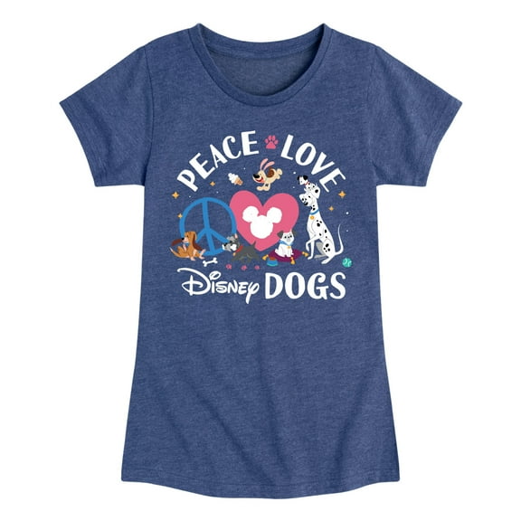 Disney Classics - Cats & Dogs - Peace Love Disney Dogs - Toddler And Youth Girls Short Sleeve Graphic T-Shirt