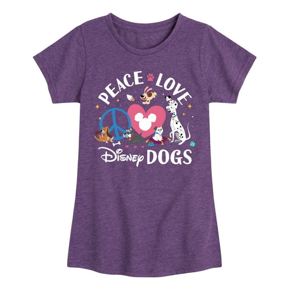 Disney Classics - Cats & Dogs - Peace Love Disney Dogs - Toddler And Youth Girls Short Sleeve Graphic T-Shirt