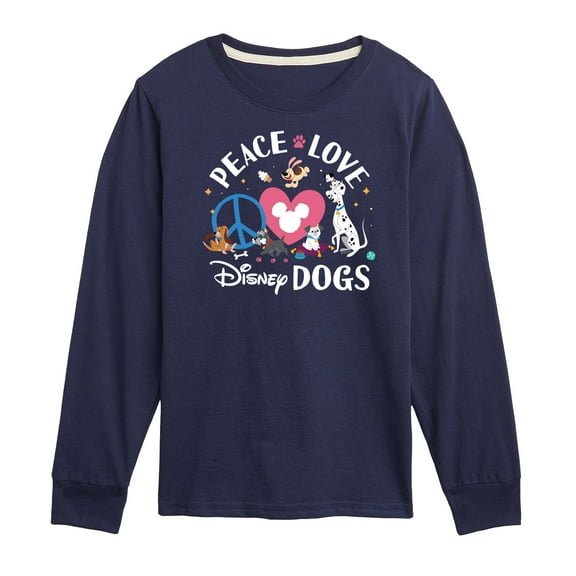Disney Classics - Cats & Dogs - Peace Love Disney Dogs - Toddler And Youth Long Sleeve Graphic T-Shirt