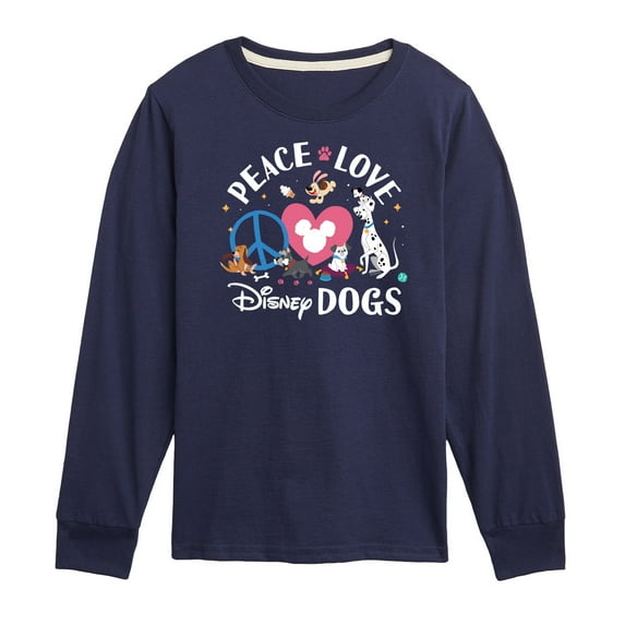 Disney Classics - Cats & Dogs - Peace Love Disney Dogs - Toddler And Youth Long Sleeve Graphic T-Shirt