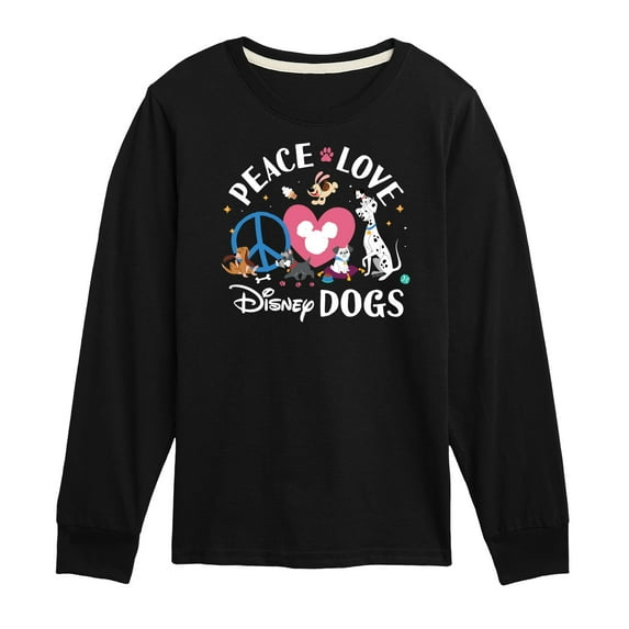 Disney Classics - Cats & Dogs - Peace Love Disney Dogs - Toddler And Youth Long Sleeve Graphic T-Shirt