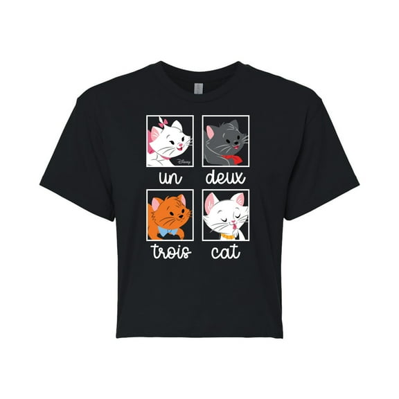 Disney Classics - Cats & Dogs - Un Deux Trois Cat - Juniors Cropped Cotton Blend T-Shirt