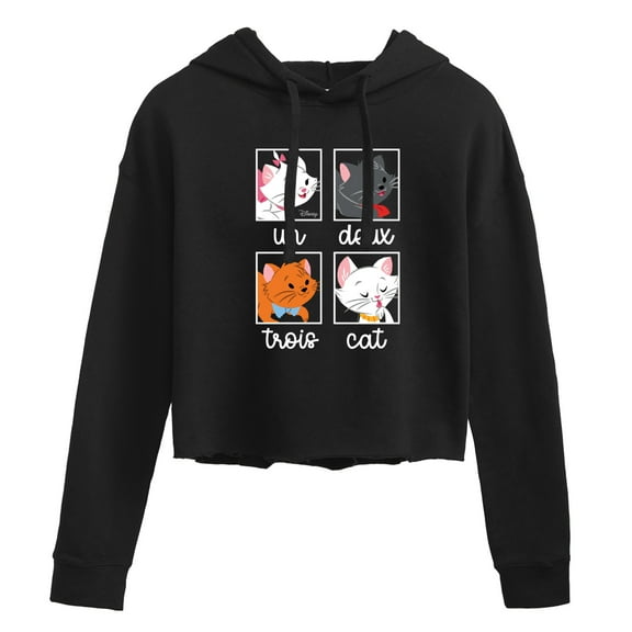 Disney Classics - Cats & Dogs - Un Deux Trois Cat - Juniors Cropped Pullover Hoodie