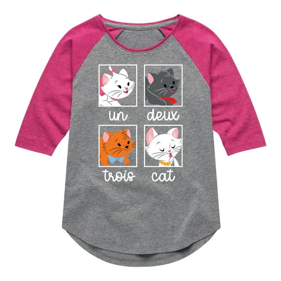 Disney Classics - Cats & Dogs - Un Deux Trois Cat - Toddler And Youth Girls Raglan Graphic T-Shirt