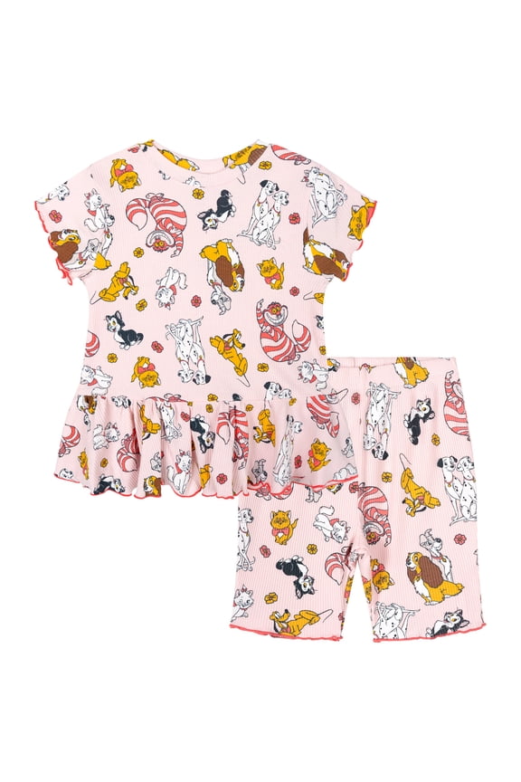 Classics Little Girls' 2-Piece T-Shirt and Bike Shorts Set Marie Figaro Pink