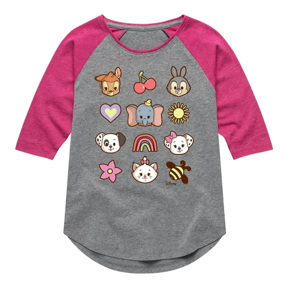 Disney Classics - Character Group With Icons - Toddler & Youth Girls Raglan Graphic T-Shirt