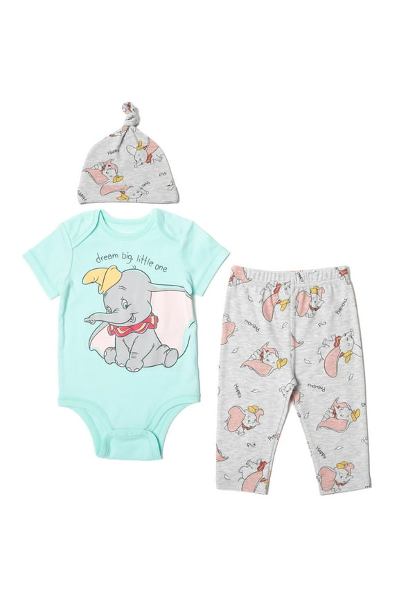 Classics Dumbo Infant Baby Boys Bodysuit Pants and Hat 3 Piece Outfit Set Newborn to Infant