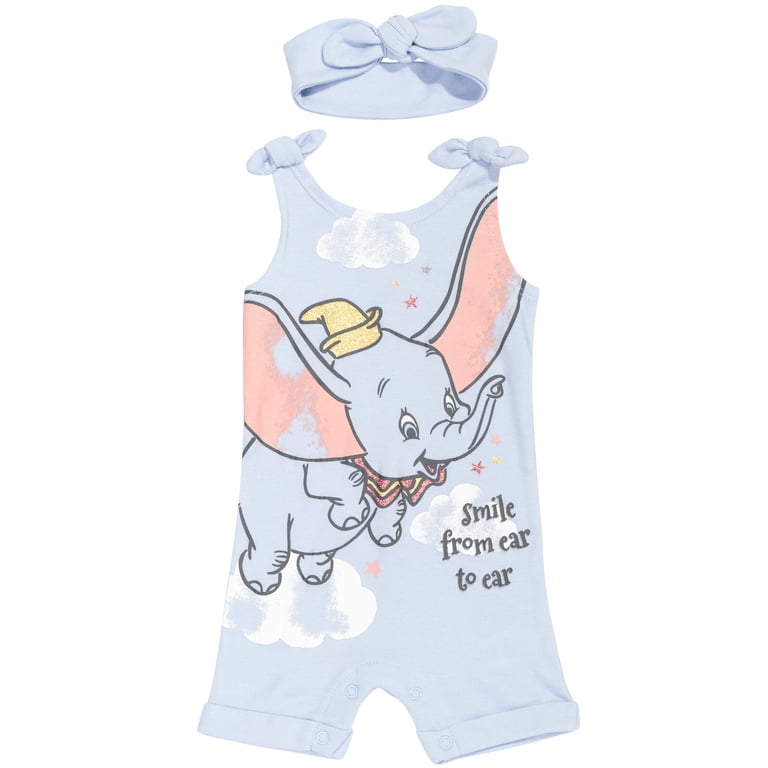 Disney Classics Dumbo Infant Baby Girls Romper and Headband Blue 24 Months, Infant Girl's