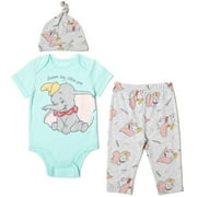 Disney Classics Dumbo Newborn Baby Boys Bodysuit Pants and Hat 3 Piece Outfit Set Newborn to Infant