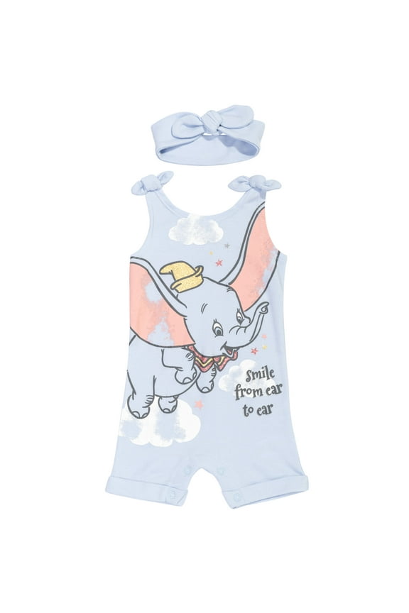 Classics Dumbo Newborn Baby Girls Romper and Headband Newborn to Toddler