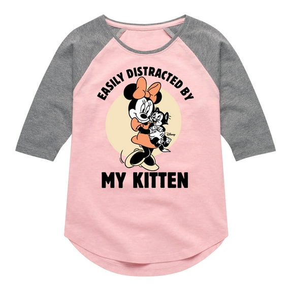 Disney Classics - Easily Distracted By Kittens Minnie - Toddler & Youth Girls Raglan Graphic T-Shirt