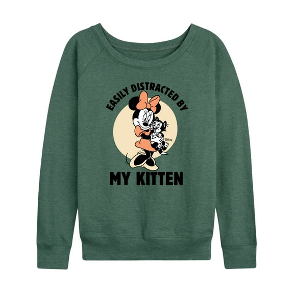 Disney Classics - Easily Distracted By Kittens Minnie - Women's Lightweight French Terry Long Sleeve Shirt