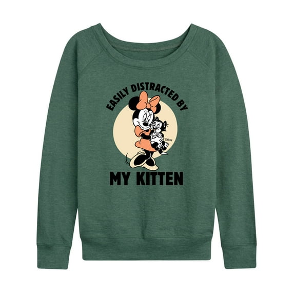 Disney Classics - Easily Distracted By Kittens Minnie - Women's Lightweight French Terry Long Sleeve Shirt