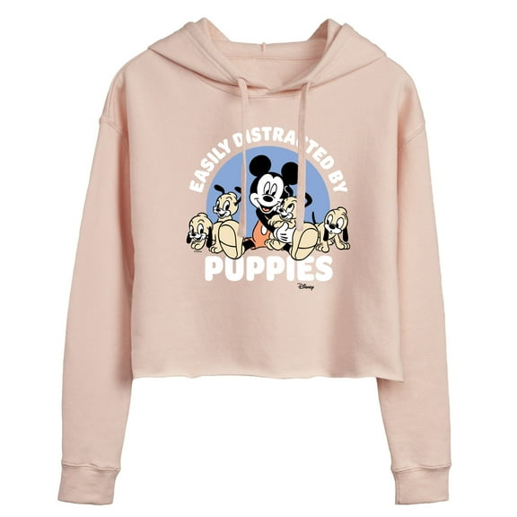 Disney Classics - Easily Distracted By Puppies - Juniors Cropped Pullover Hoodie