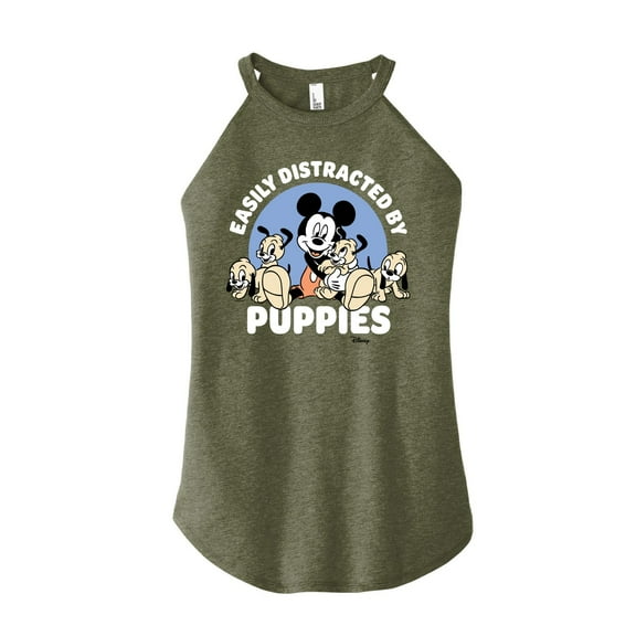 Disney Classics - Easily Distracted By Puppies - Juniors High Neck Tank Top