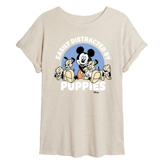 Disney Classics - Easily Distracted By Puppies - Juniors Ideal Flowy Muscle T-Shirt