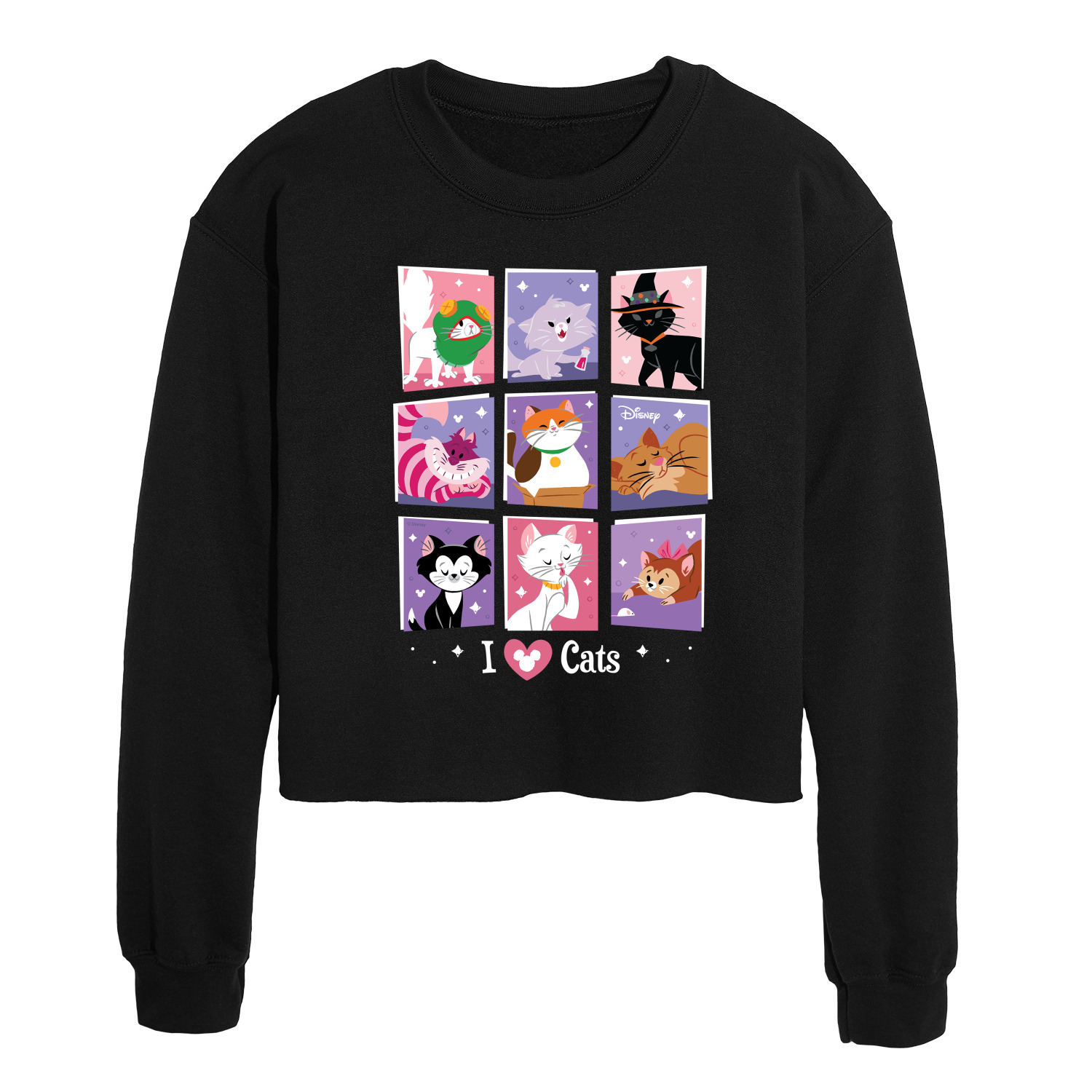 Disney Classics Grid Of Assorted Cats Juniors Cropped Crew Neck