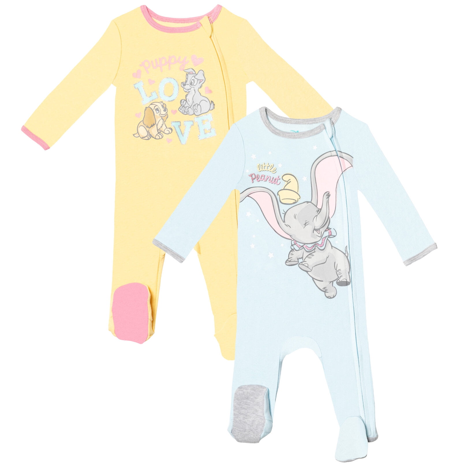 Disney Classics Baby Girls' 2-Pack Footed Sleep N' Play Coveralls Classics Blue Yellow