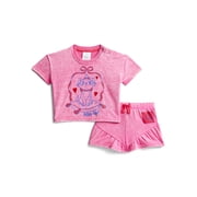 Marie Baby Girls' Short Sleeve Graphic Tee and Matching Ruffle Shorts Set, 2-Piece, 0/2M-6/9M