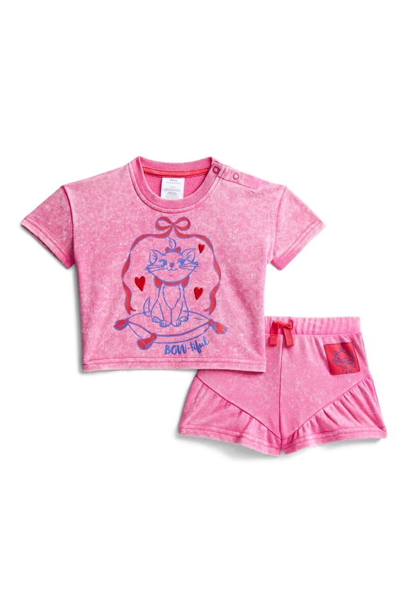 Marie Baby Girls' Short Sleeve Graphic Tee and Matching Ruffle Shorts Set, 2-Piece, 0/2M-6/9M