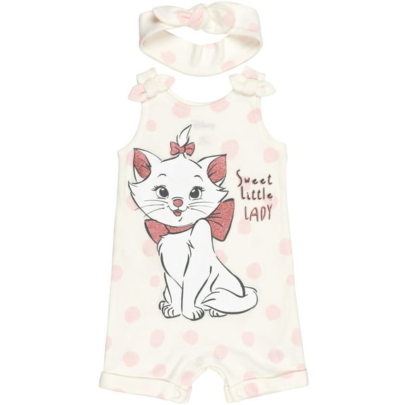 Disney Classics Marie Newborn Baby Girls Romper and Headband Newborn to Toddler
