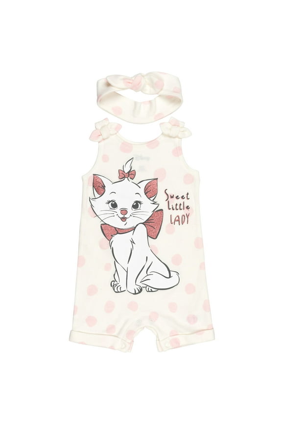 Disney Classics Marie Newborn Baby Girls Romper and Headband Newborn to Toddler