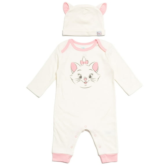 Disney Classics Marie Newborn Baby Girls Snap Cosplay Coverall and Hat Newborn to Infant
