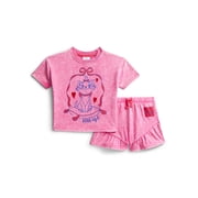 Marie Toddler Girls' Short Sleeve Graphic Tee and Matching Ruffle Shorts Set, 2-Piece, Sizes 12M-5T