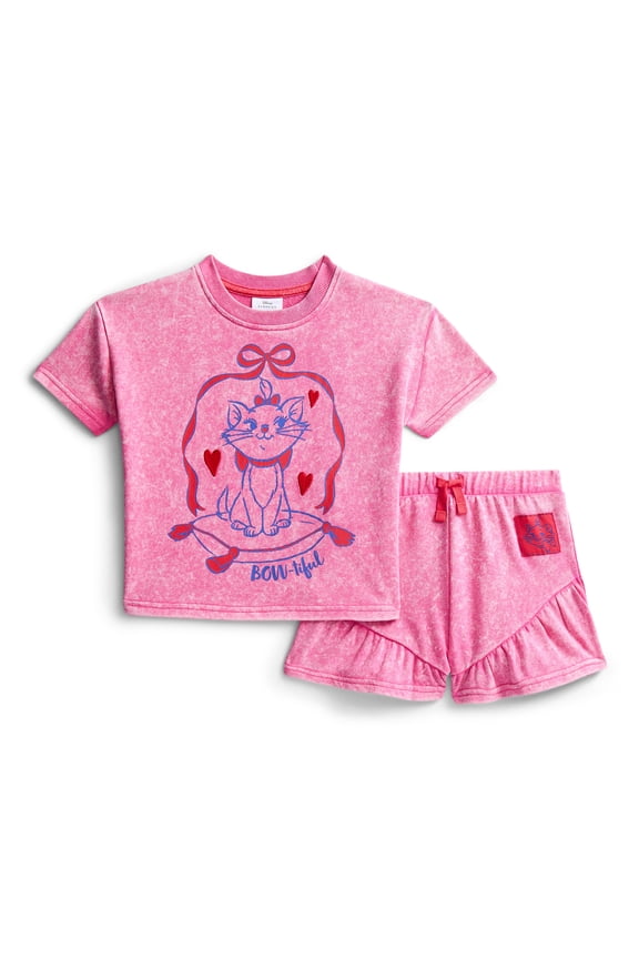 Disney Classics Marie Toddler Girls Short Sleeve Graphic Tee and Matching Ruffle Shorts Set, 2-Piece, Sizes 12M-5T