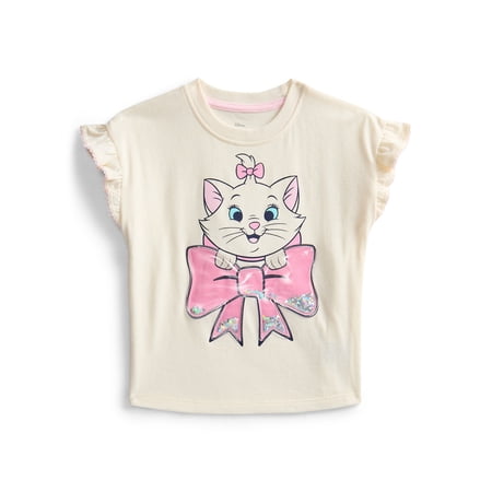 PAW Patrol Disney Classics Marie Toddler Girls Ruffle Graphic Tee with Short Sleeves, Sizes 12M-5T