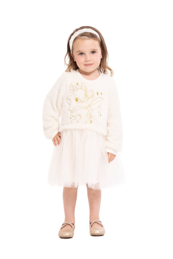 Disney Classics Marie Toddler Girls Eyelash Knit Tutu Dress with Long Sleeves, Sizes 12M-5T