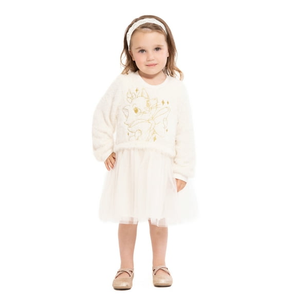Disney Classics Marie Toddler Girls Eyelash Knit Tutu Dress with Long Sleeves, Sizes 12M-5T