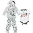 thumbnail image 1 of Disney Classics Patch Infant Baby Boys or Girls Fleece Pullover Hoodie Bodysuit and Pants 3 Piece Outfit Set Newborn to Infant, 1 of 5