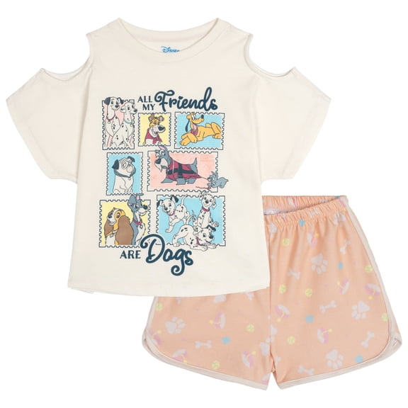 Disney Classics Little Girls' 2-Piece T-Shirt and Shorts Set Disney Dogs Beige