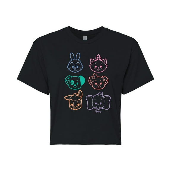 Disney Classics - Stacked Outline Faces - Juniors Cropped Cotton Blend T-Shirt