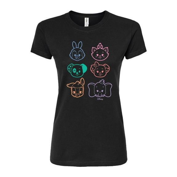 Disney Classics - Stacked Outline Faces - Juniors Fitted Graphic T-Shirt