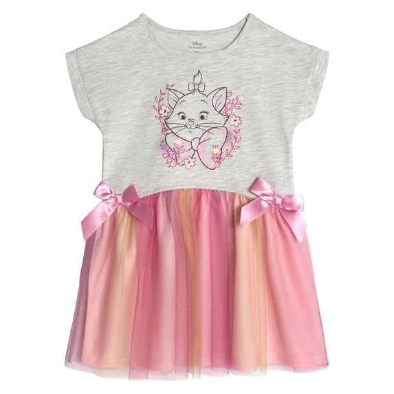 Disney Classics The Aristocats Marie French Terry Tutu Pleated Drop Shoulder Tulle Dress Toddler to Big Kid