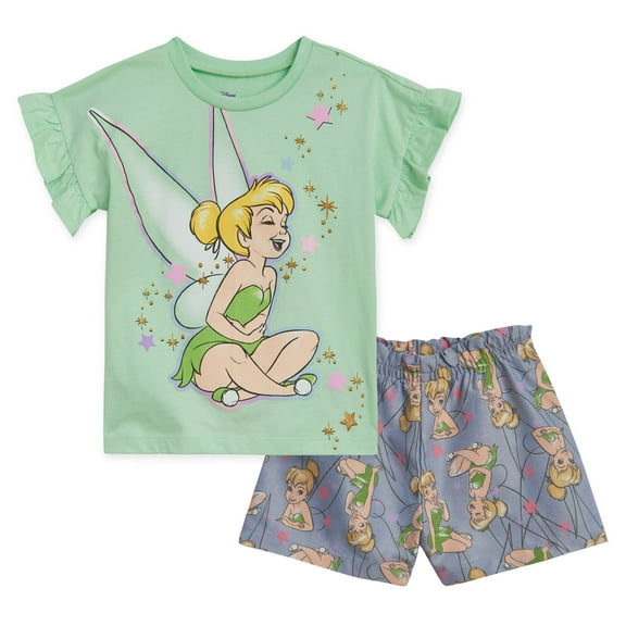 Disney Classics Tinker Bell Toddler Girls T-Shirt and Chambray Bike Shorts Outfit Set Infant to Big Kid