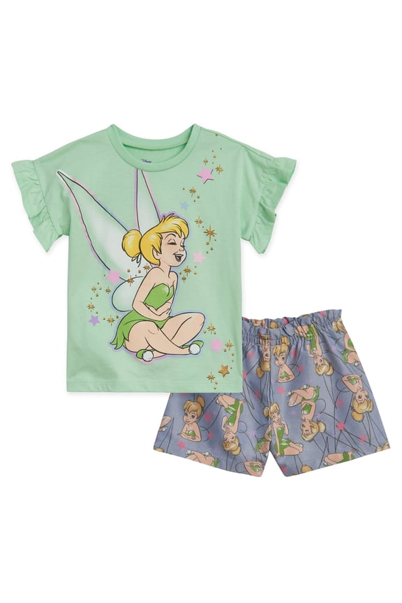 Classics Tinker Bell Toddler Girls T-Shirt and Chambray Bike Shorts Outfit Set Infant to Big Kid
