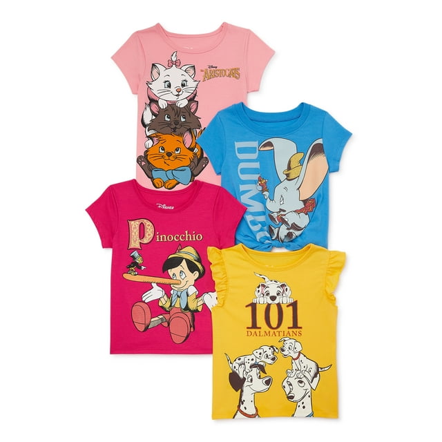 Disney Classics Toddler Girl Graphic Print Fashion T-Shirts, 4-Pack, Sizes 2T-5T