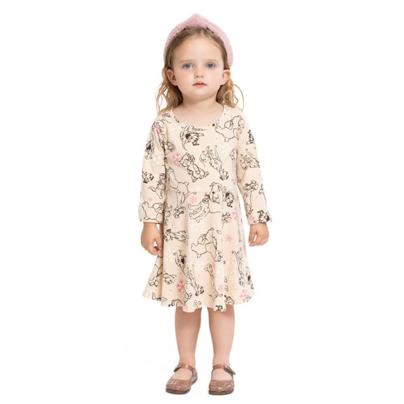 Disney Classics Toddler Girls Long Sleeve All Over Print Dress, Sizes 12M-5T