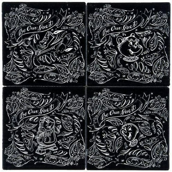Disney Coaster Set - Beauty And The Beast - Be Our Guest Chalkboard