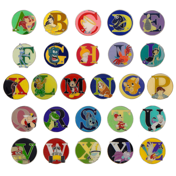 Disney Complete 26 Alphabet Letter A-Z Circle Pin Set Collection Trading Pins