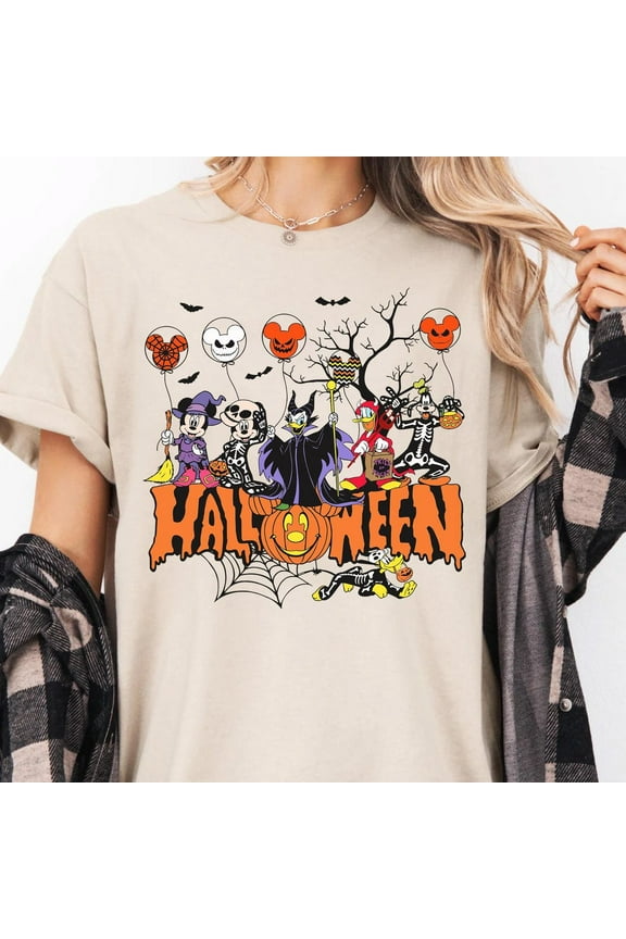 Costume Party Shirt, Mickey And Friends Spooky Tee, Pumpkin Disney Graphic Top, Cute Fall Costume Party T-Shirt, S-5Xl Shirt