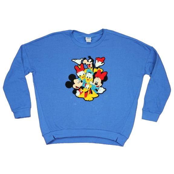 Disney Crewneck Girls Juniors Sweatshirt - Raised Patch Goofy Donald Mickey Mouse & More (Medium)