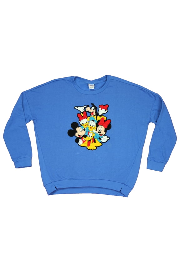 Crewneck Girls Juniors Sweatshirt - Raised Patch Goofy Donald Mickey Mouse & More (Small)