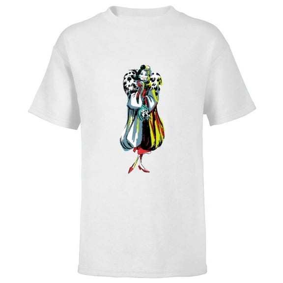 Disney Cruella De Vil Stylized T-Shirt - Short Sleeve T-Shirt for Kids - Customized-White