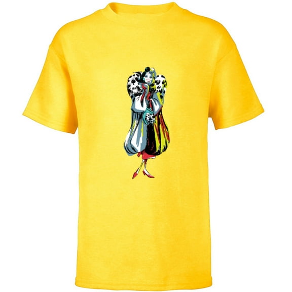 Disney Cruella De Vil Stylized T-Shirt - Short Sleeve T-Shirt for Kids - Customized-Yellow
