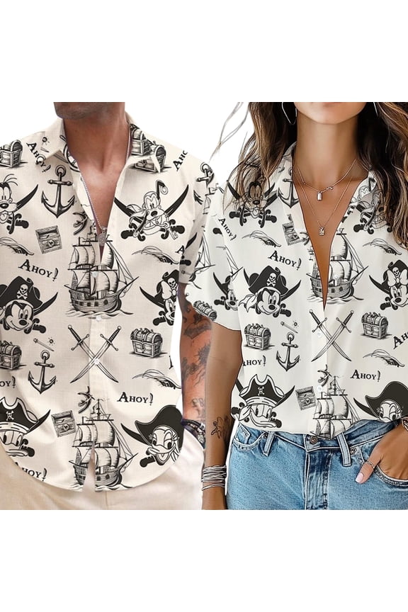 Disney Cruise Pirates Shirt, Disney Caribbean Vacation Hawaiian Shirt, Pirates Of Caribbean Shirt, Mickey and Friends Pirate Hawaiian Shirt